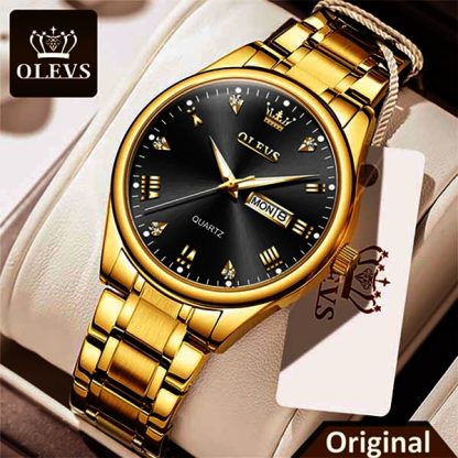 Genuine Olevs 6630 (golden-black) Stainless Steel Men Watch